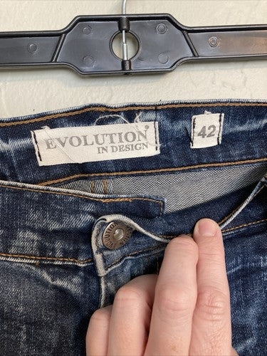 Evolution In Design Menâs jeans 42x32 dark Acid wash Design Textured Trendy Slim