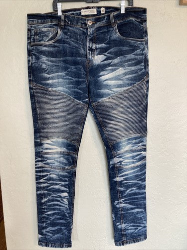 Evolution In Design Menâs jeans 42x32 dark Acid wash Design Textured Trendy Slim