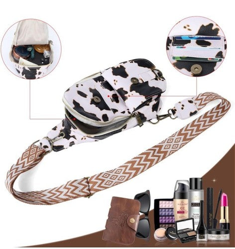 Sling Crossbody Cow Print Bag Women Chest Purse Fanny Pack Shoulder Backpack