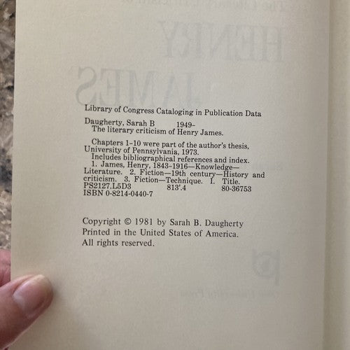 BOOK: THE LITERARY CRITICISM OF HENRY JAMES Vintage 1981 Sarah B.Daugherty HC
