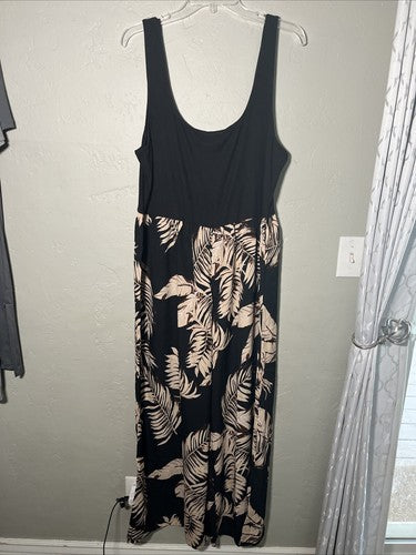SHEIN Curve Women's 3X Wide Leg Jumpsuit Black/Brown Leaves Leaf Print Plus Size