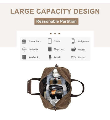 Menâs Travel Duffel Bag Waterproof Canvas Genuine Leather Weekend Bag Large Grey