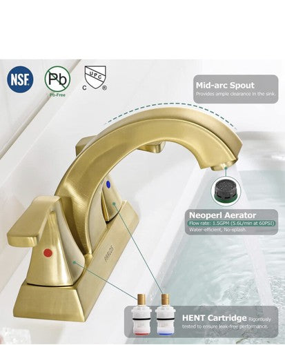 PARLOS 2 Handles Bathroom Faucet Brushed Gold Doris 1407208 Pop Up Drain & Lines