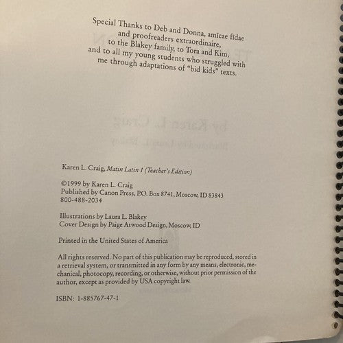 BOOK: Matin Latin Book 1 Karen Craig Teachers Edition 1999 Textbook Series