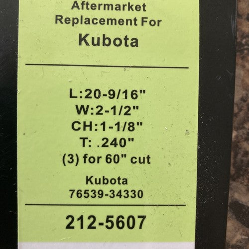 N2 Razor-X Lawn Mower Replacement Blade 212-5607 Kubota 76539-34330 20-9/16â