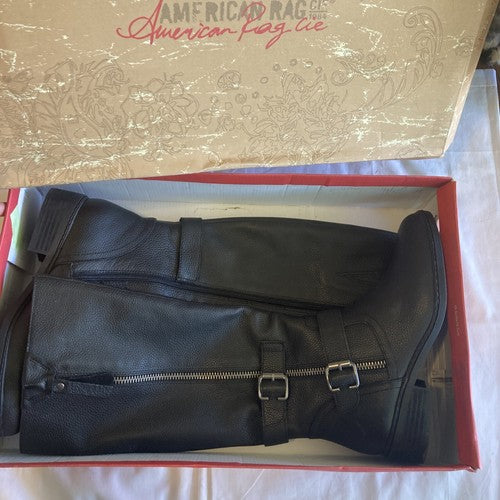 American Rag Womens Size 9 M Collins Suede Almond Toe Knee High Black Leather