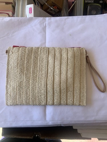 Straw Clutch Handbag Summer Beach Straw Purse Women Woven Envelope Bag Beige