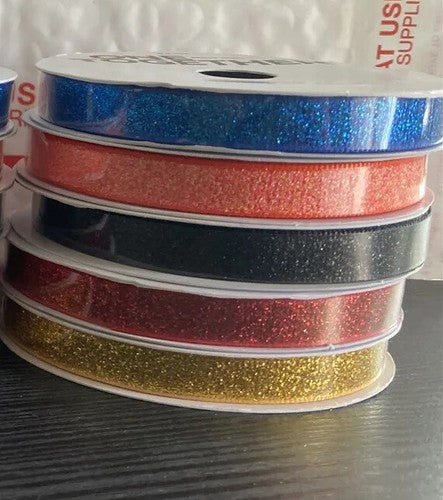 QTY: 5 Ribbon 3/8â 3 Yard Sparkle Glitter blue Gold Black  Craft Bow Variety