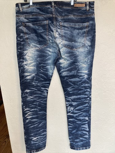 Evolution In Design Menâs jeans 42x32 dark Acid wash Design Textured Trendy Slim