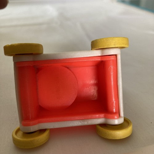 VTG Fisher Price Little People orange red boy + Nursery Rocking Horse on Wheels