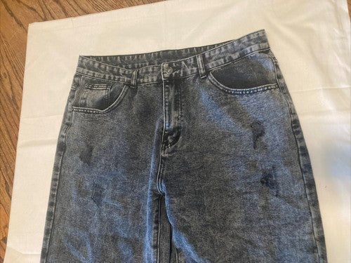 Shein XL Men Women Teen Distressed High Rise Baggy Style Jeans Black Acid Look