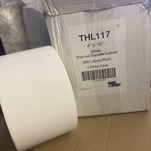 Case 2400 4 x 10" White Thermal Transfer Labels (Ribbon Required) 600 Per Roll