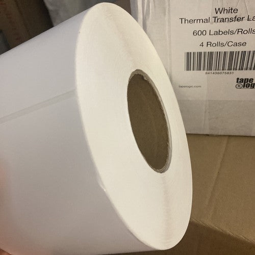 Case 2400 4 x 10" White Thermal Transfer Labels (Ribbon Required) 600 Per Roll
