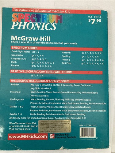 BOOK: Spectrum Phonics Grade 1 McGraw-Hill Learning Materials Homeschool Teacher