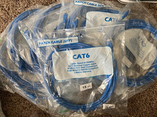 WHOLESALE LOT Of 10 Clearlink 15' Cat 6 Patch Cable p/n C6-BL-15-M blue 15ft 15