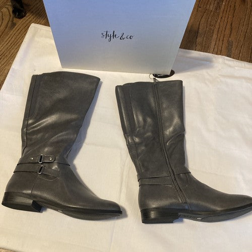 Style & Co Kindellp Boots Dark Grey Size 8.5 M Zip Up Bikers Riders Style Flats