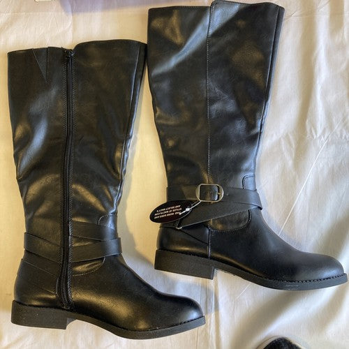 STYLE & COMPANY 7.5 Boots Womens Black Buckle Accent Round Toe Platform Zip-Up