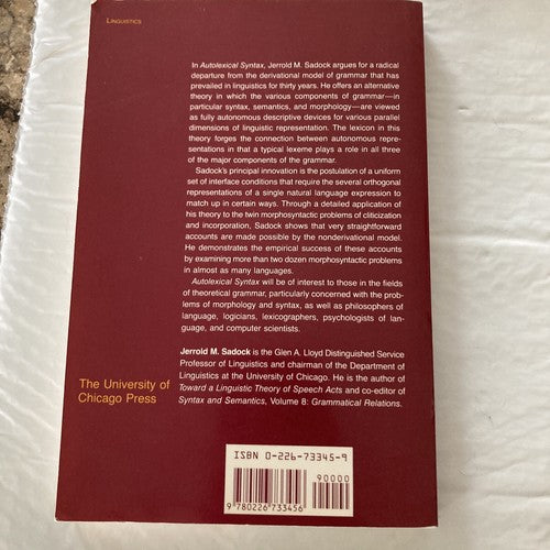 AUTOGRAPHED BOOK: Autolexical Syntax Theory Parallel Grammatical Representations