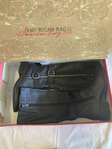 AMERICAN RAG Womenâs Boots 6.5 M Black Strap Zipper Collins Round Toe Leather