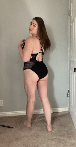 Women Swimsuit SOCIALA MEDIUM Crochet 1-Piece V Neck High Waist Black Low cut