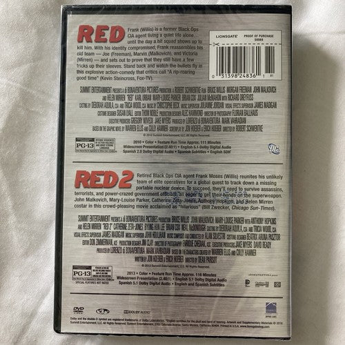 BRAND NEW RED & RED 2 DVD 2016 Double Feature Willis Hopkins Freeman Malkovich