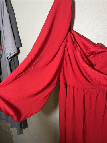SHEIN Curve Plus Women's 3X 3XL Faux Wrap Lantern Sleeve Dress Red Long Flowy