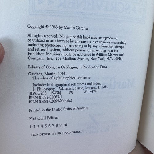BOOK: The Whys of a Philosophical Scrivener Paperback Martin Gardner 1983 VTG