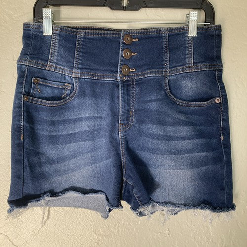 No Boundaries High Rise Denim Shorts Size 15 Cut-Off Stretch Bottom 3-button Zip