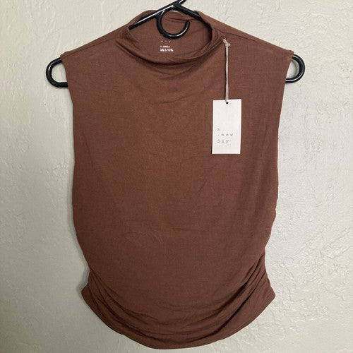 A New Day X-small Brown Sleeveless Shirt Tank Scrunched Sides Slimming Blouse