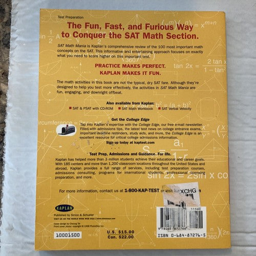 BOOK: SAT Math Mania KAPLAN Higher Score Guaranteed Chris Kensler Test Prep