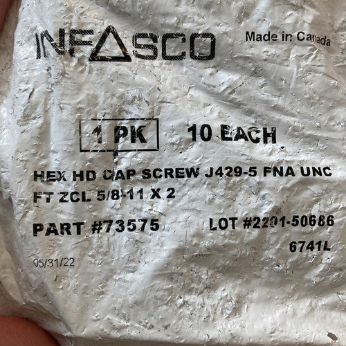 10-Pack Infasco Silver Hex HD Cap Screw 73575 J429-5 FNA UNC FT ZCL 5/8-11x2