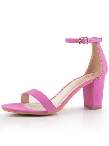 Ankis Pink Heels Size 6.5 Women Open Toe Ankle Strap Chunky 2.75" Heel Sandals
