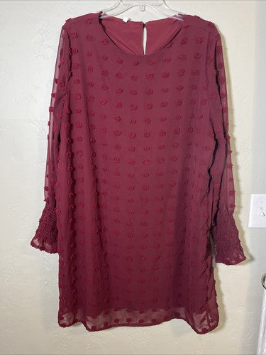 Emery Rose XXL Dress Plus Burgundy Maroon Raised Poof Polka Dot Mini Dress
