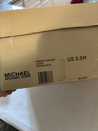 NIB Michael Kors Dorthy Flex Boots Sz 5.5 Womenâs Suede Black Heeled Boot 5 1/2