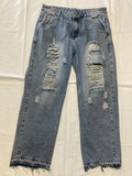 Shein Womenâs size XL 36x32 Distressed Wide Leg Jeans Blue Light Wash Denim