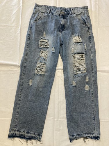 Shein Womenâs size XL 36x32 Distressed Wide Leg Jeans Blue Light Wash Denim