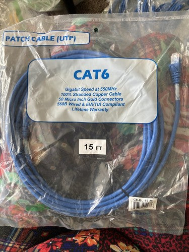 WHOLESALE LOT Of 10 Clearlink 15' Cat 6 Patch Cable p/n C6-BL-15-M blue 15ft 15