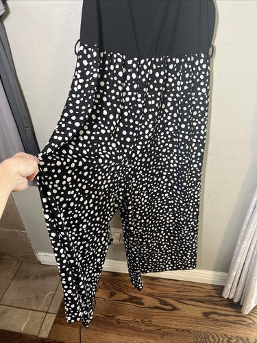 SHEIN Curve Women's 3X Wide Leg Jumpsuit Black/White Polka Dot Print Plus Size