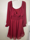 SHEIN Curve Plus Women's 3X 3XL Long Sleeve Dress Maroon Mini Flowy Dots Low Cut