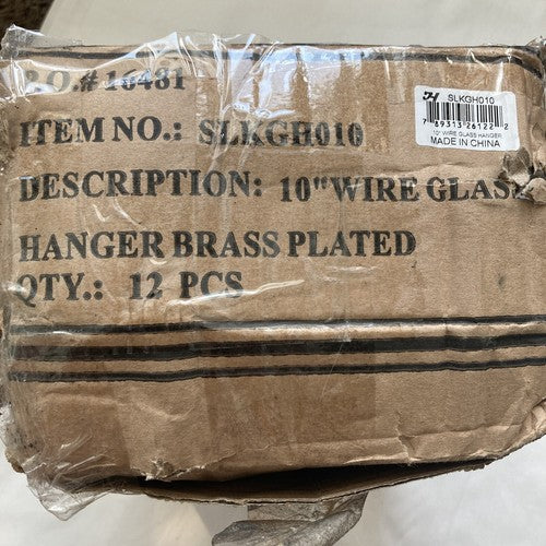QTY: 12  10â Wire Glass Hanger Holder Hanging Rack Shelf Brass Plated NEW
