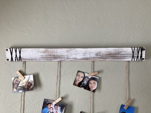 NEW 36â X 3 1/2â Hanging Wood & Rope Hat Rack Card Photo Caps Decor Display Clip