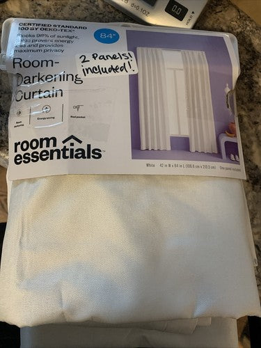 2 Panels 42"W x 84"L Room Darkening Heathered White Window Curtain Essentials