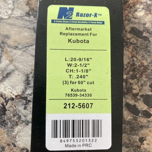 N2 Razor-X Lawn Mower Replacement Blade 212-5607 Kubota 76539-34330 20-9/16â