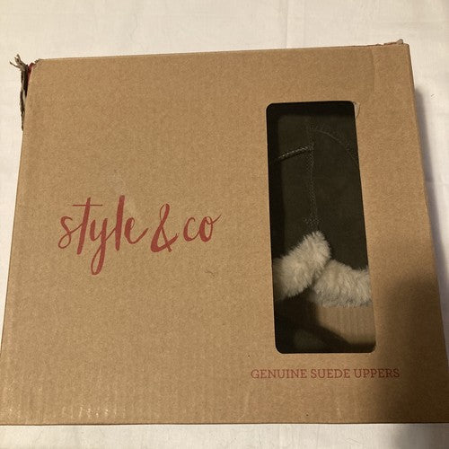 Style & Co. Womens tiny fur bootie Suede Closed Toe Mid-Calf, Olive, Size 5.0
