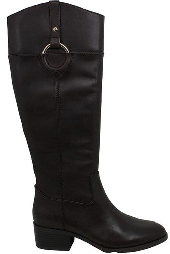 Alfani Womens 6.5 Bexleyy Leather Knee-Hgh Riding Boots Brown leather Wide Calf