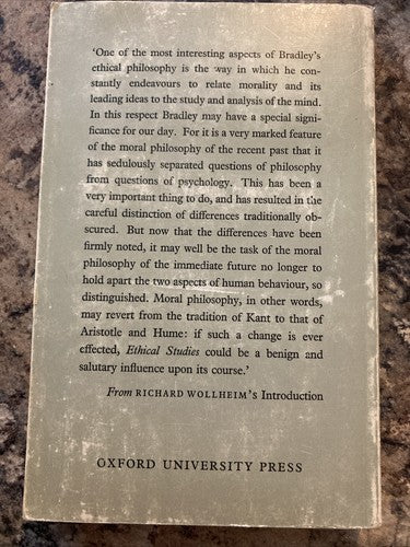 BOOK: Ethical Studies Oxford Paperbacks Vintage 1962 FH BRADLEY College Edu Vtg