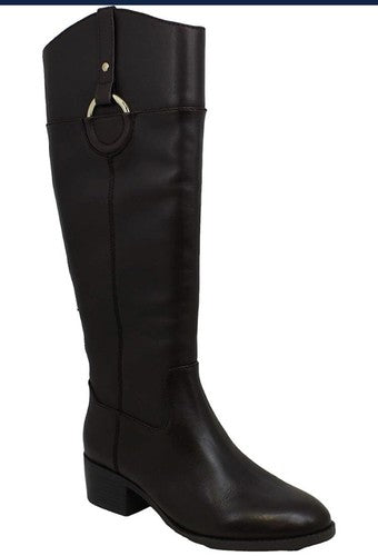Alfani Womens 6.5 Bexleyy Leather Knee-Hgh Riding Boots Brown leather Wide Calf
