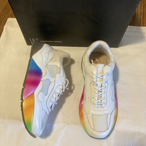 INC Womens White Colorblocked Bubblez Shoes Rainbow Wedge Athletic Sneakers 8 M