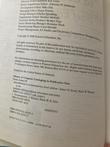 BOOK: Introduction to Econometrics Brief Edition Stock Watson & Stock 2007