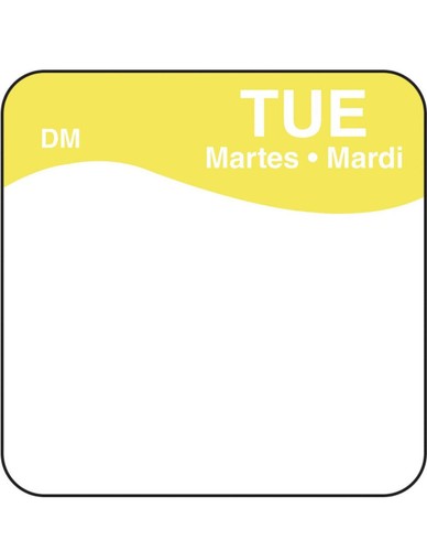 NEW DayMark Day of The Week 1"x 1" Dissolvable Label TUESDAY Roll Of 500 Sticker